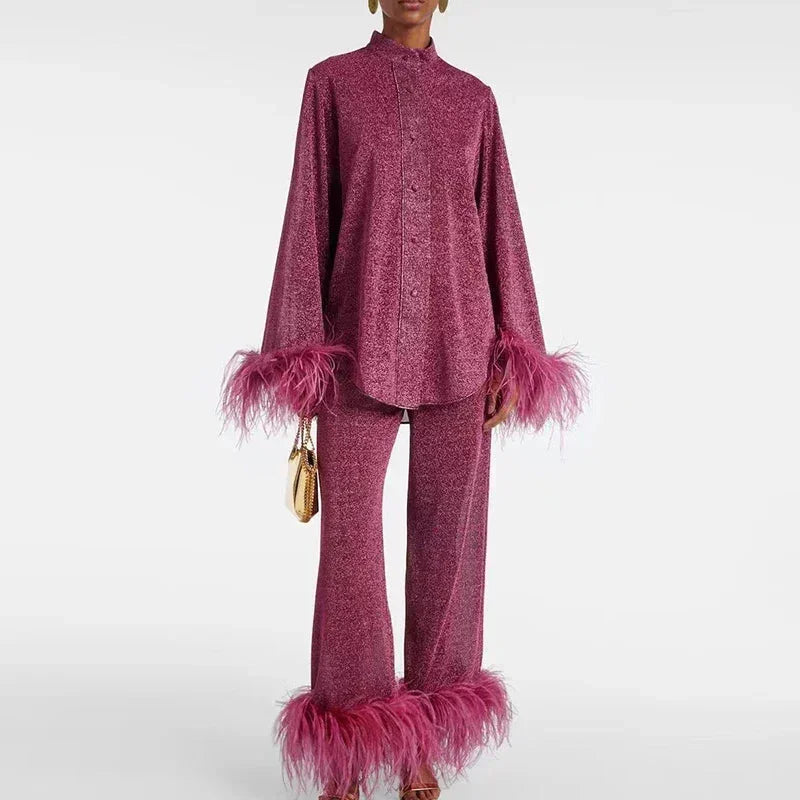Claudia | Damen Glitzer Abendkleid Set Federärmel – Glitzer Set Federärmel 2026