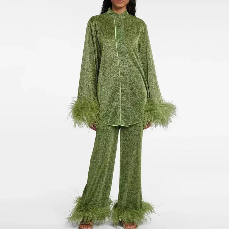 Claudia | Damen Glitzer Abendkleid Set Federärmel – Glitzer Set Federärmel 2026
