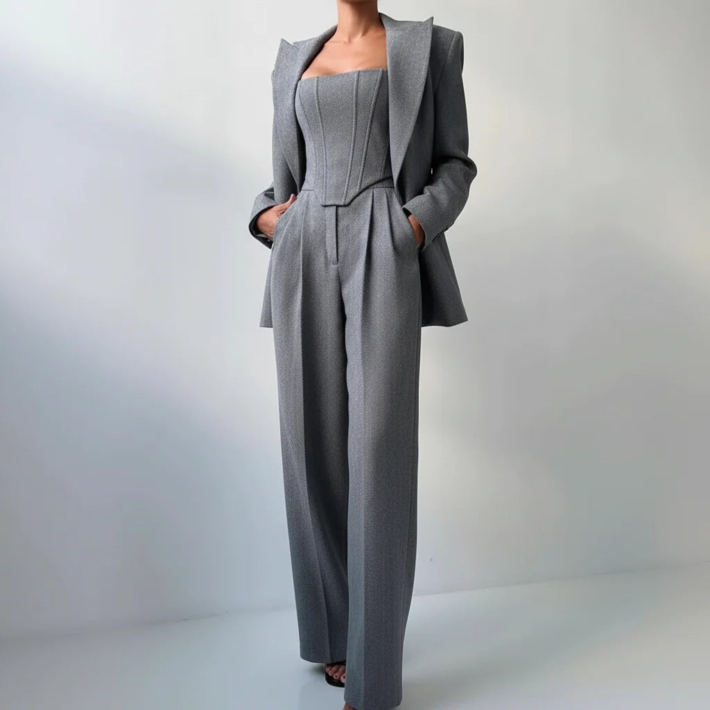 Vera | Damen 3-Teiliges Tailliertes Set Oberteil Rock Blazer – Business Set 2026