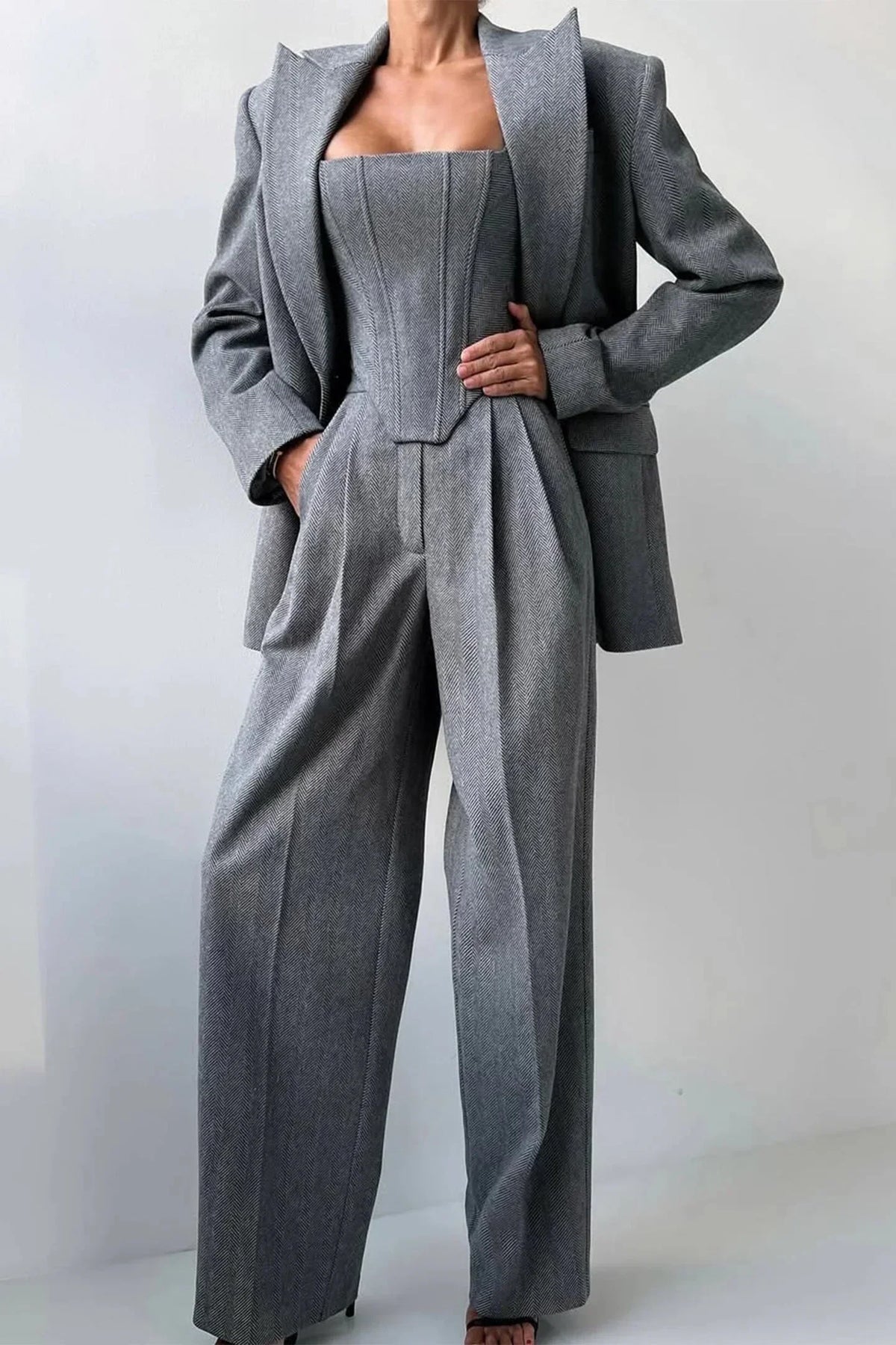 Vera | Damen 3-Teiliges Tailliertes Set Oberteil Rock Blazer – Business Set 2026