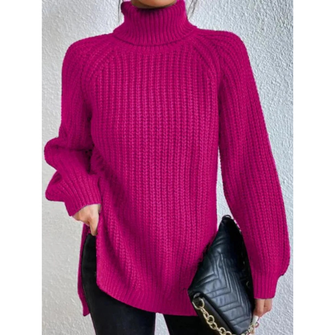 Esther | Damen Rollkragenpullover mit Strickmuster, Oversized Stil und Weitem Schnitt