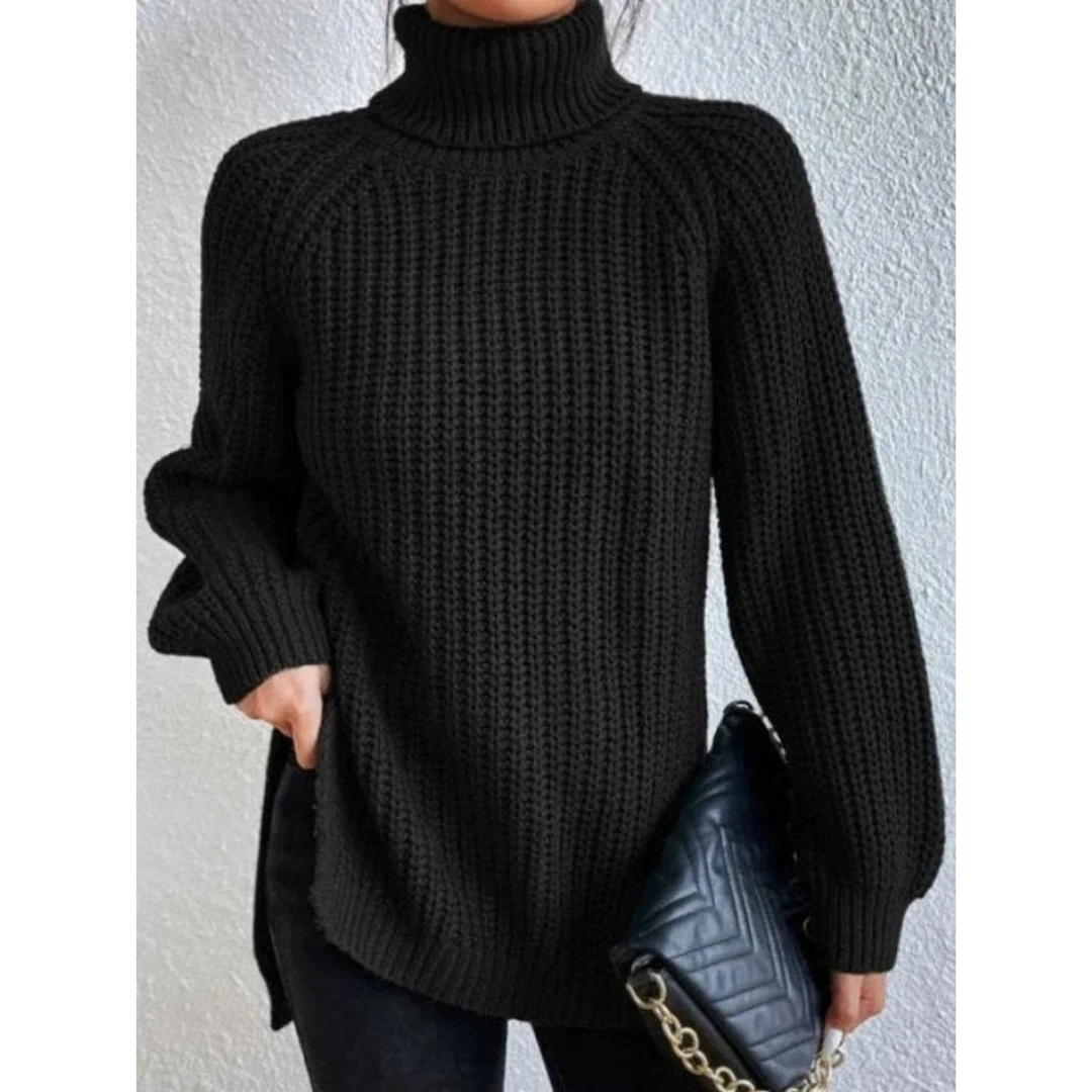 Esther | Damen Rollkragenpullover mit Strickmuster, Oversized Stil und Weitem Schnitt