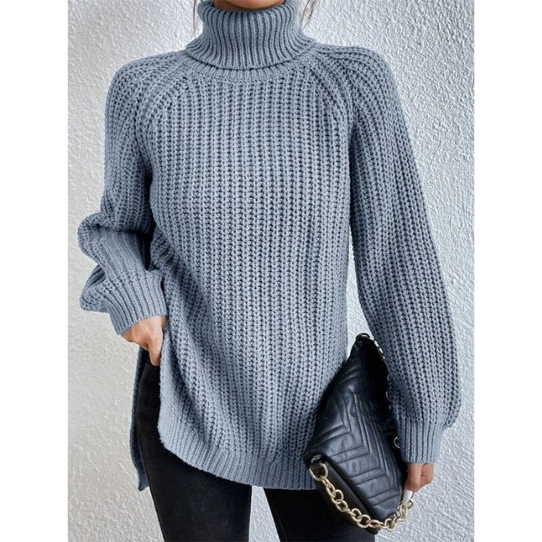 Esther | Damen Rollkragenpullover mit Strickmuster, Oversized Stil und Weitem Schnitt