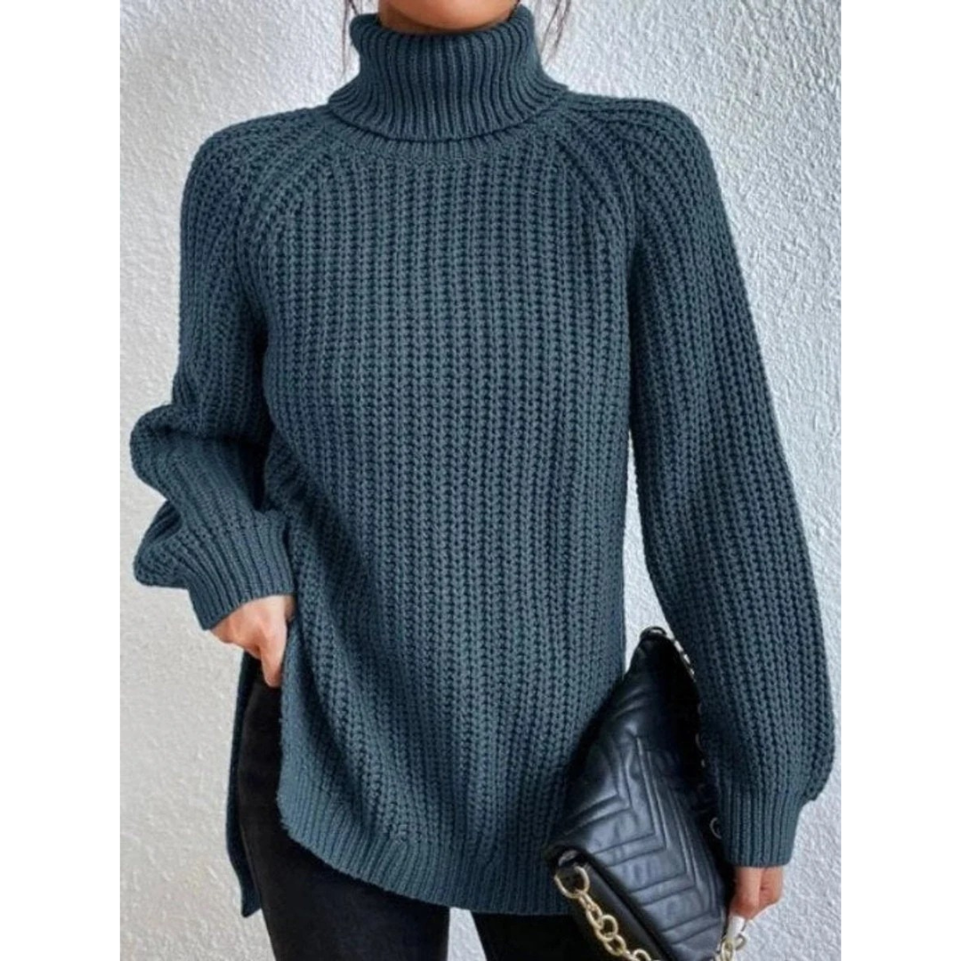 Esther | Damen Rollkragenpullover mit Strickmuster, Oversized Stil und Weitem Schnitt
