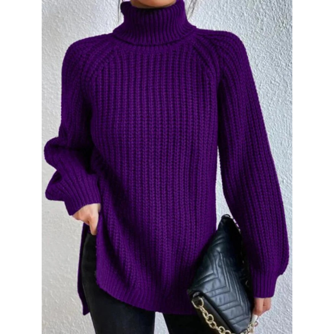 Esther | Damen Rollkragenpullover mit Strickmuster, Oversized Stil und Weitem Schnitt
