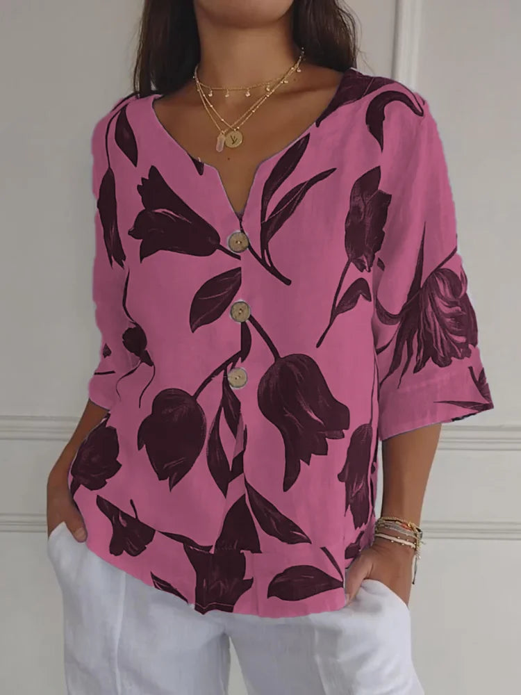 Elara - Botanische V-Ausschnitt Bluse