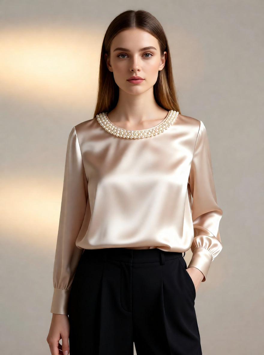 Avara - Elegante perlenbesetzte Bluse