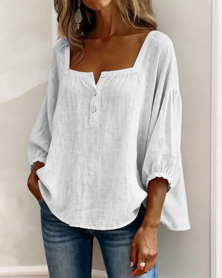 Leontien - Baumwollbluse Mit Quadratischem Ausschnitt Und Langen Ärmeln