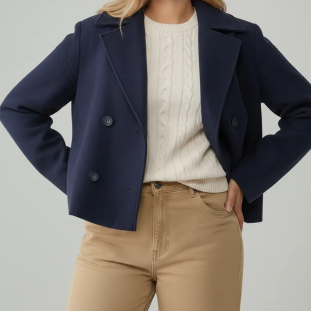 Fabia | Damen Kurze Winterjacke für Große Größen mit Kragen und Knöpfen