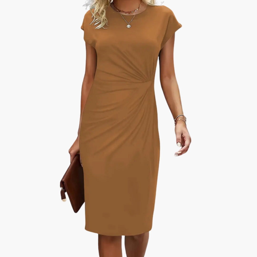 Fabrizia | Damen Rundhals Kurzarm Midi Kleid