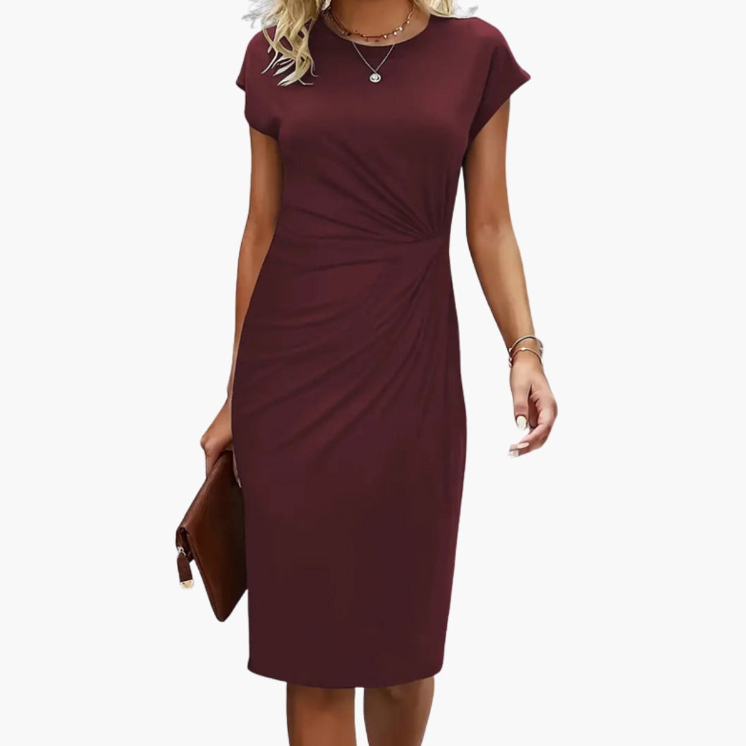 Fabrizia | Damen Rundhals Kurzarm Midi Kleid