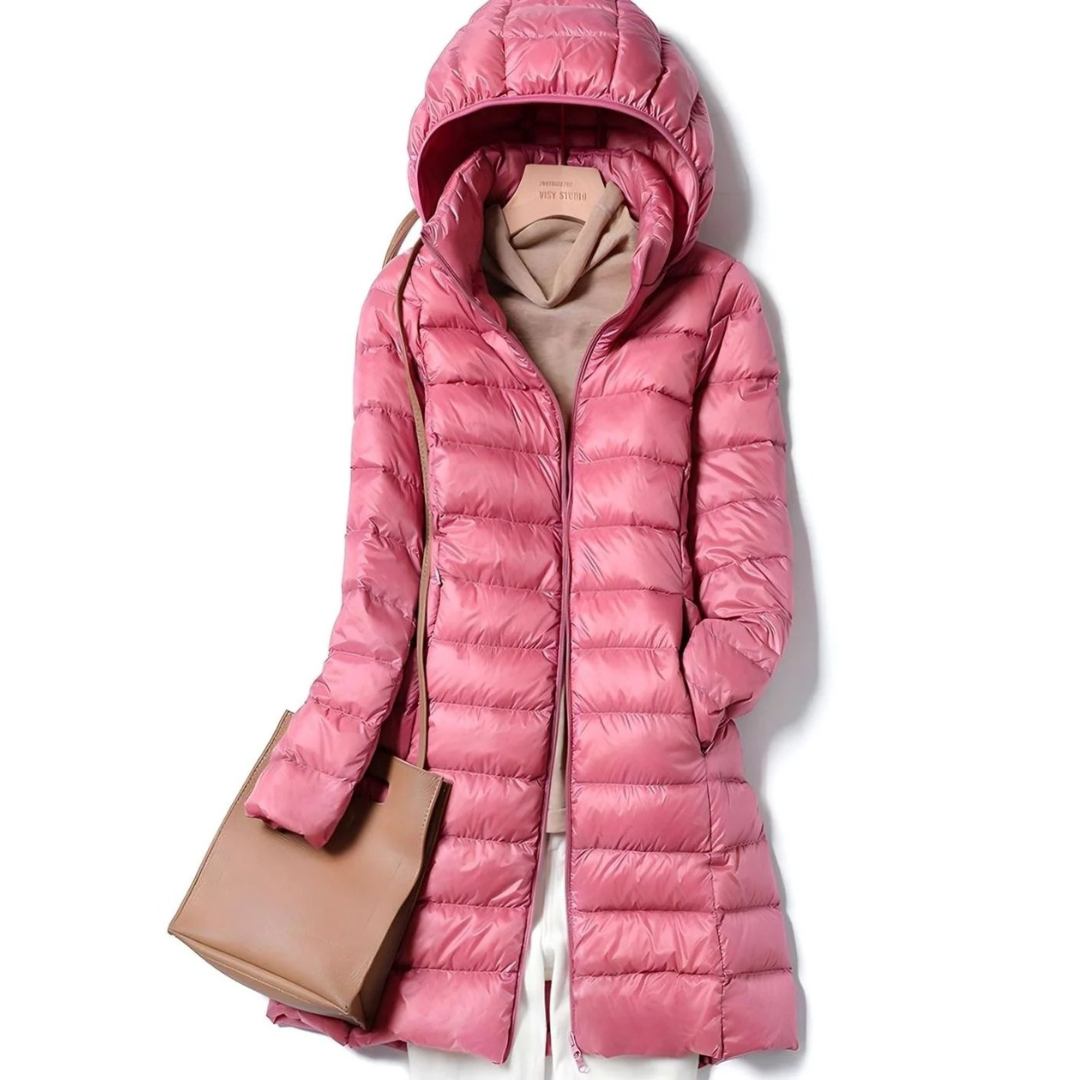 Felina | Damen Steppjacke mit Kapuze, Reißverschluss und langem Design