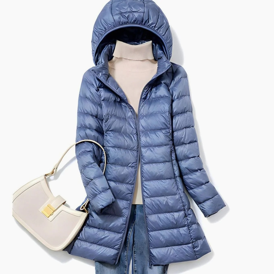 Felina | Damen Steppjacke mit Kapuze, Reißverschluss und langem Design