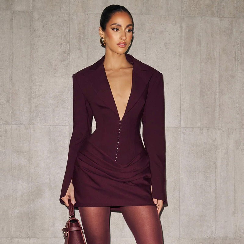 Figurbetontes Blazer Minikleid mit Tiefem Ausschnitt