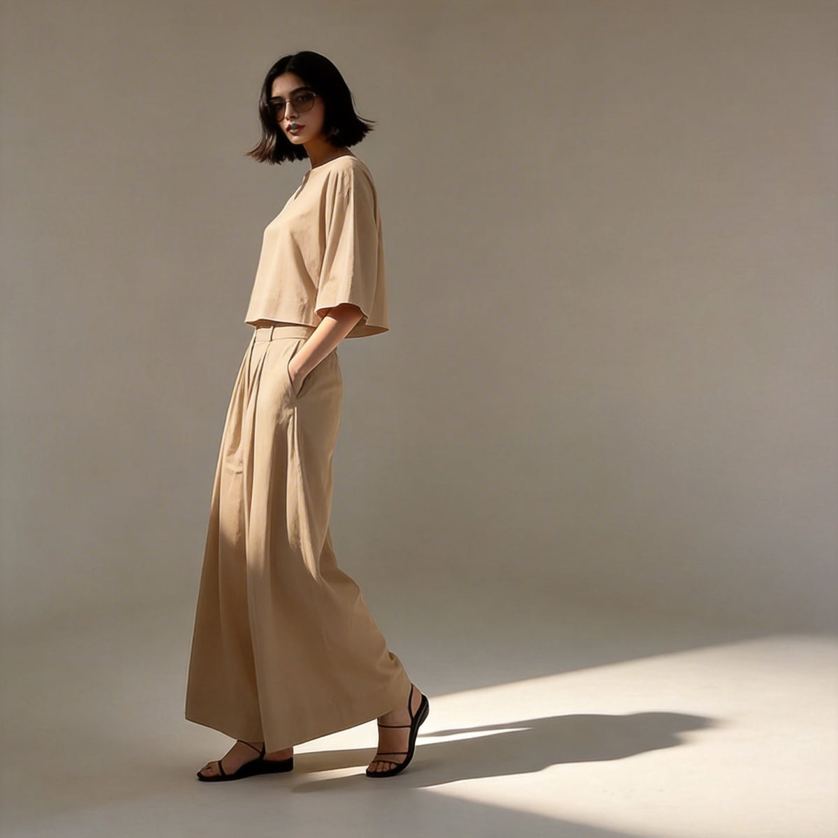 Sofia™ Set mit Lockerer Cropped-Bluse und High-Waist Culotte