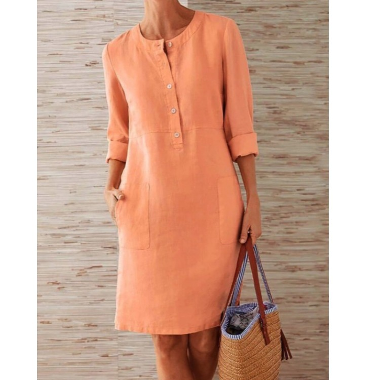 Franka | Damen Hemdblusenkleid mit 3/4 Ärmeln und Taschen