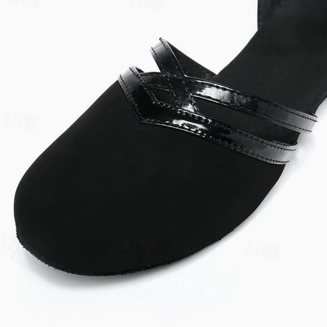 Friederike | Damen Schwarze Tanzschuhe mit Riemen, Schnalle und Absatz