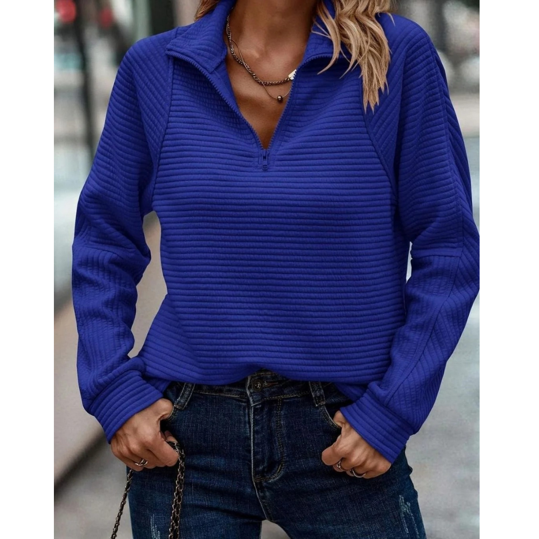 Gabriele | Damen Pullover mit Stehkragen, Reißverschluss und Struktur