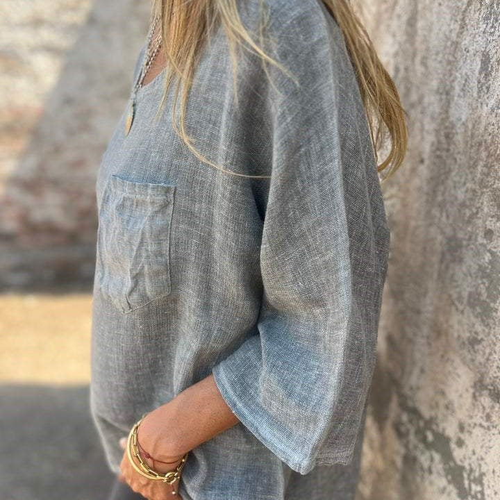 Nadine | Damen 3/4-Arm-Shirt Rundhals mit Brusttasche
