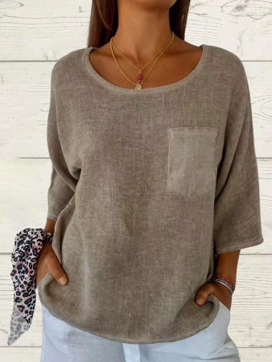 Nadine | Damen 3/4-Arm-Shirt Rundhals mit Brusttasche