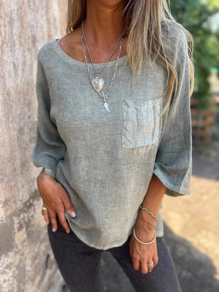 Nadine | Damen 3/4-Arm-Shirt Rundhals mit Brusttasche