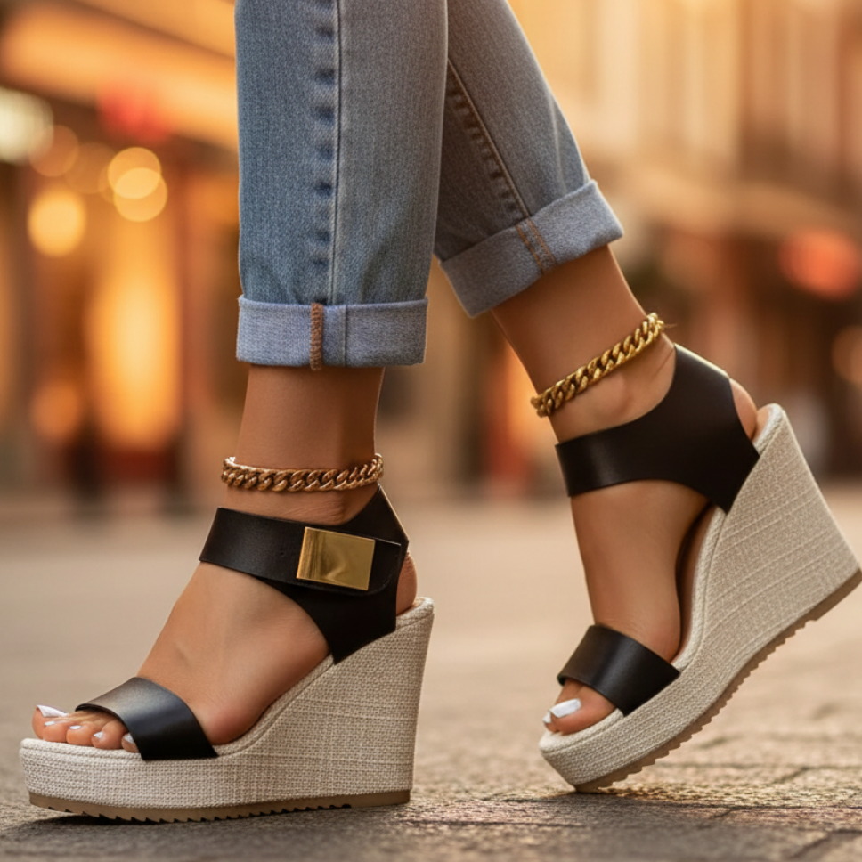 Gisela | Damen Keilsandalen mit Riemchen und Absatz