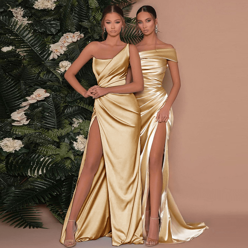Glanz Maxikleid Schlitz Drapiert