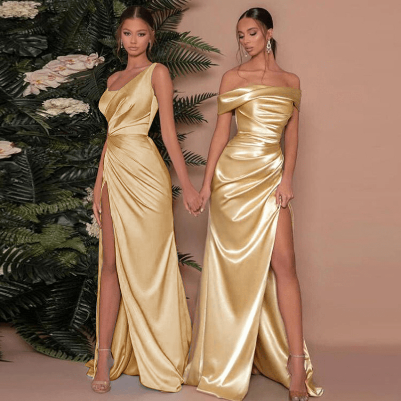 Glanz Maxikleid Schlitz Drapiert