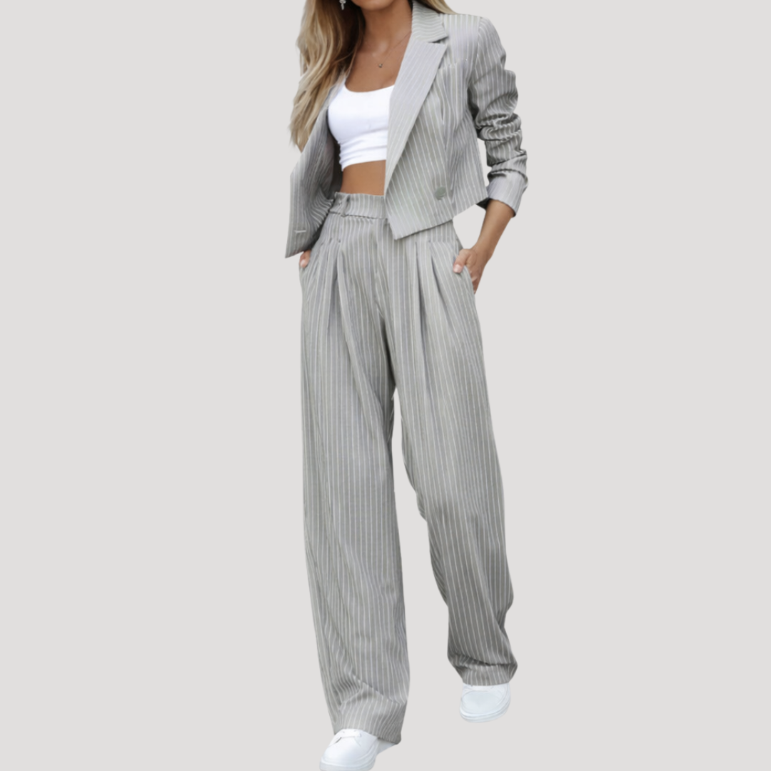 Greta | Damen Nadelstreifen Zweiteiler Blazer Set