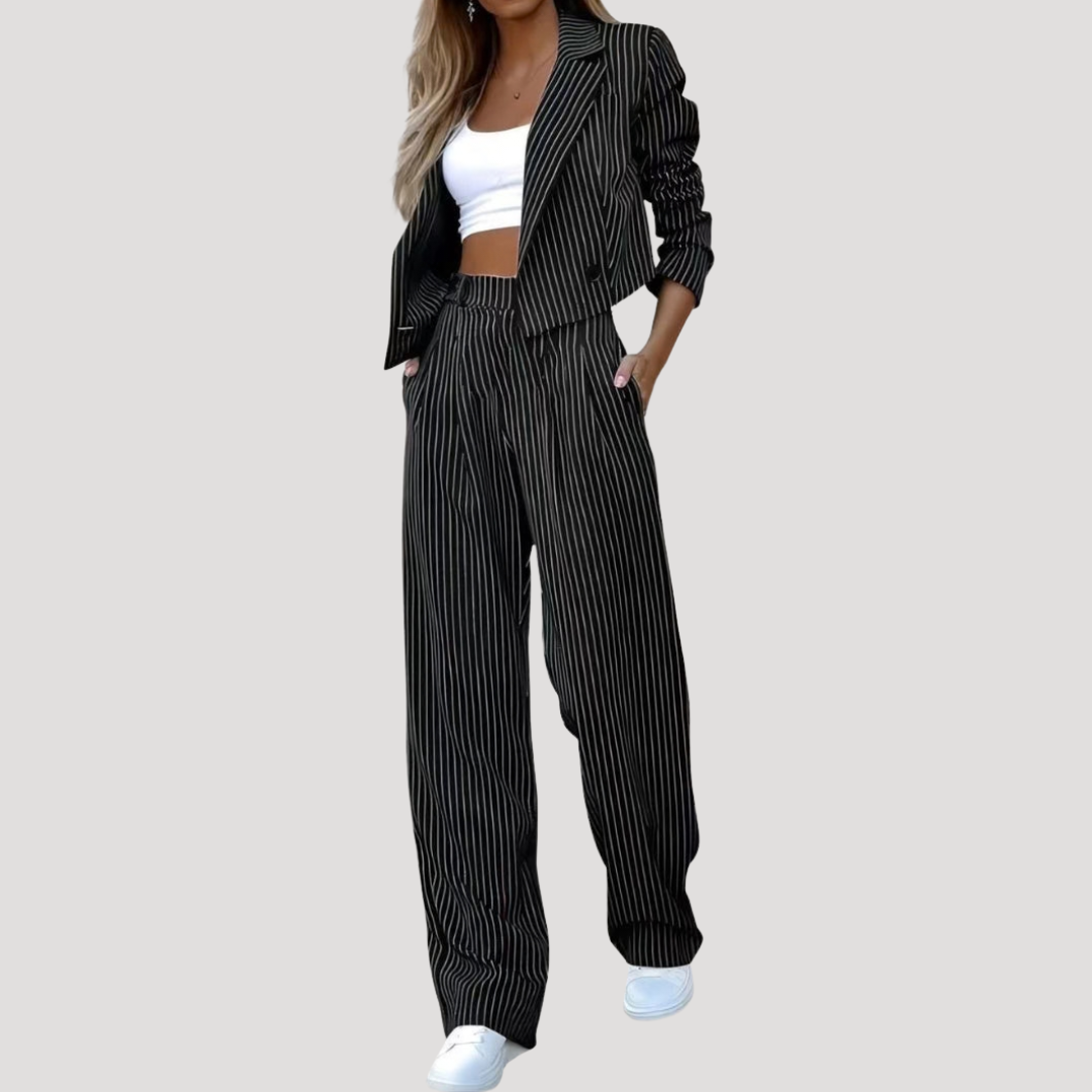 Greta | Damen Nadelstreifen Zweiteiler Blazer Set