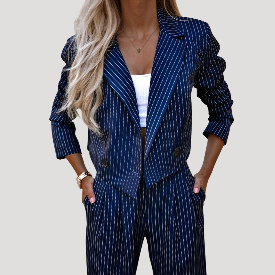 Greta | Damen Nadelstreifen Zweiteiler Blazer Set