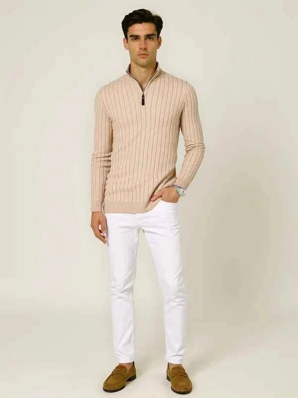 Halber Reißverschluss Strickpullover Herren