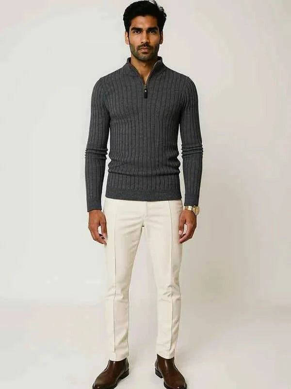 Halber Reißverschluss Strickpullover Herren