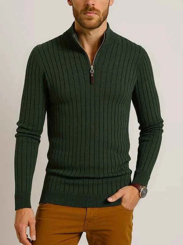 Halber Reißverschluss Strickpullover Herren
