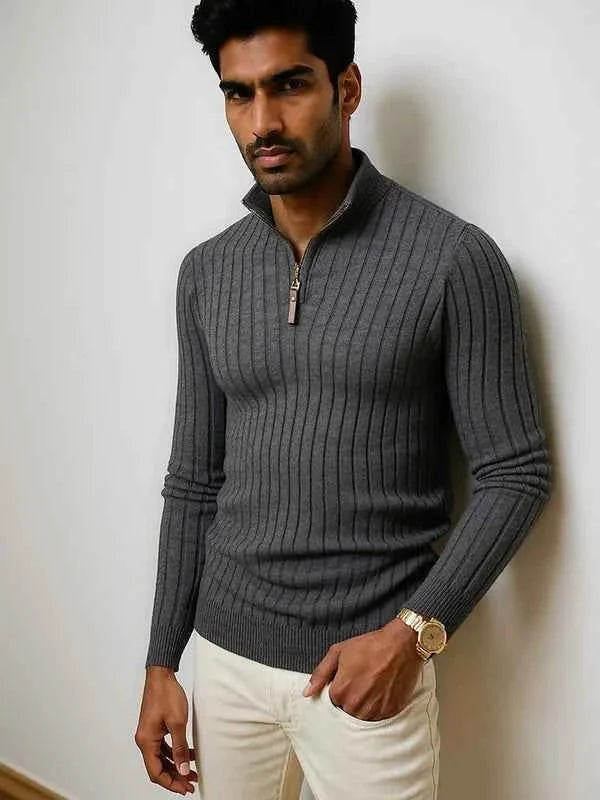 Halber Reißverschluss Strickpullover Herren