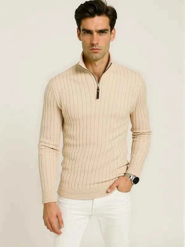 Halber Reißverschluss Strickpullover Herren