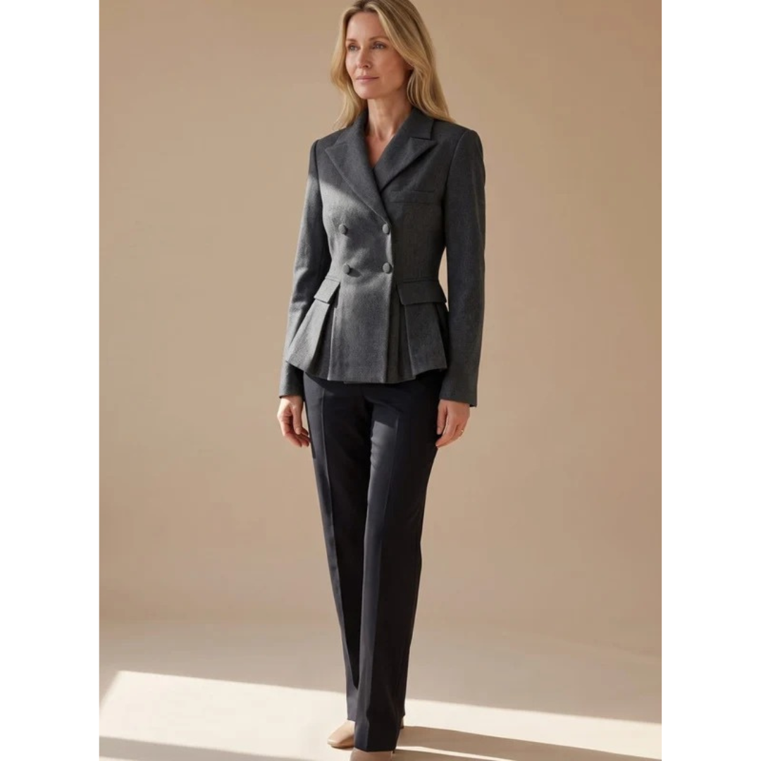Henriette | Damen Blazer in Grau mit Kragen, Knöpfen und Schößchen