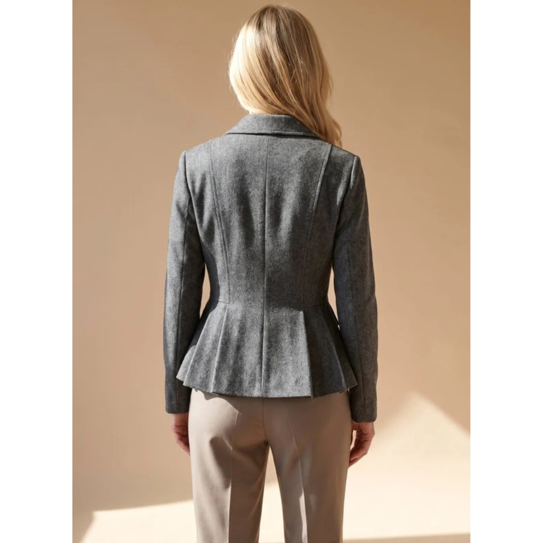 Henriette | Damen Blazer in Grau mit Kragen, Knöpfen und Schößchen