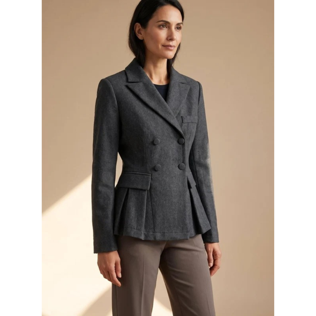 Henriette | Damen Blazer in Grau mit Kragen, Knöpfen und Schößchen