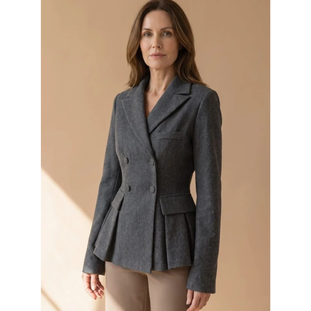 Henriette | Damen Blazer in Grau mit Kragen, Knöpfen und Schößchen