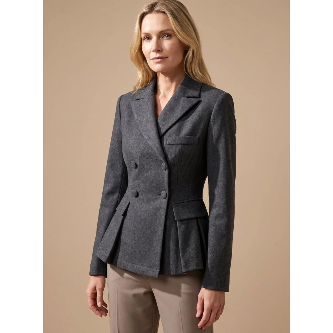 Henriette | Damen Blazer in Grau mit Kragen, Knöpfen und Schößchen