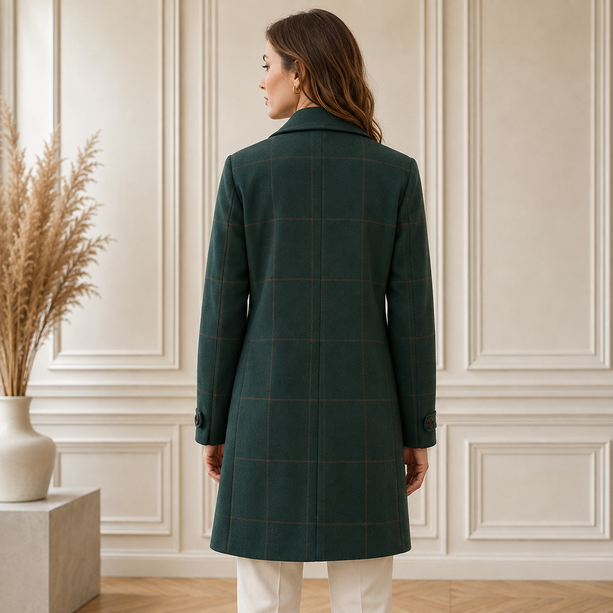 Henriette | Damen elegante karierte Winterjacke in Dunkelgrün
