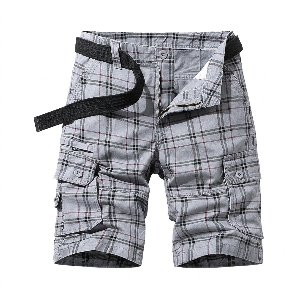 Herren Cargo Shorts mit Karomuster und Gürtel und Beintaschen