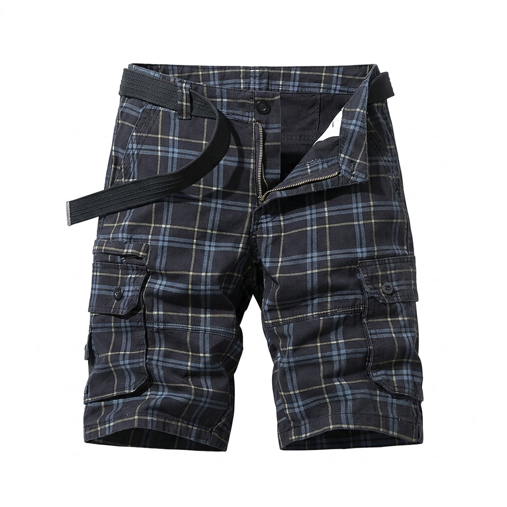 Herren Cargo Shorts mit Karomuster und Gürtel und Beintaschen