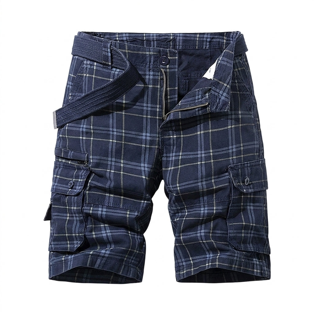 Herren Cargo Shorts mit Karomuster und Gürtel und Beintaschen