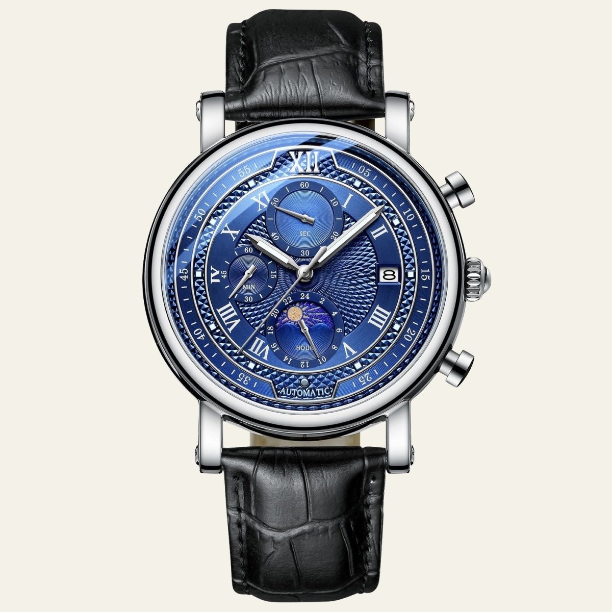 Herren Chronograph Uhr mit Lederarmband Elegant