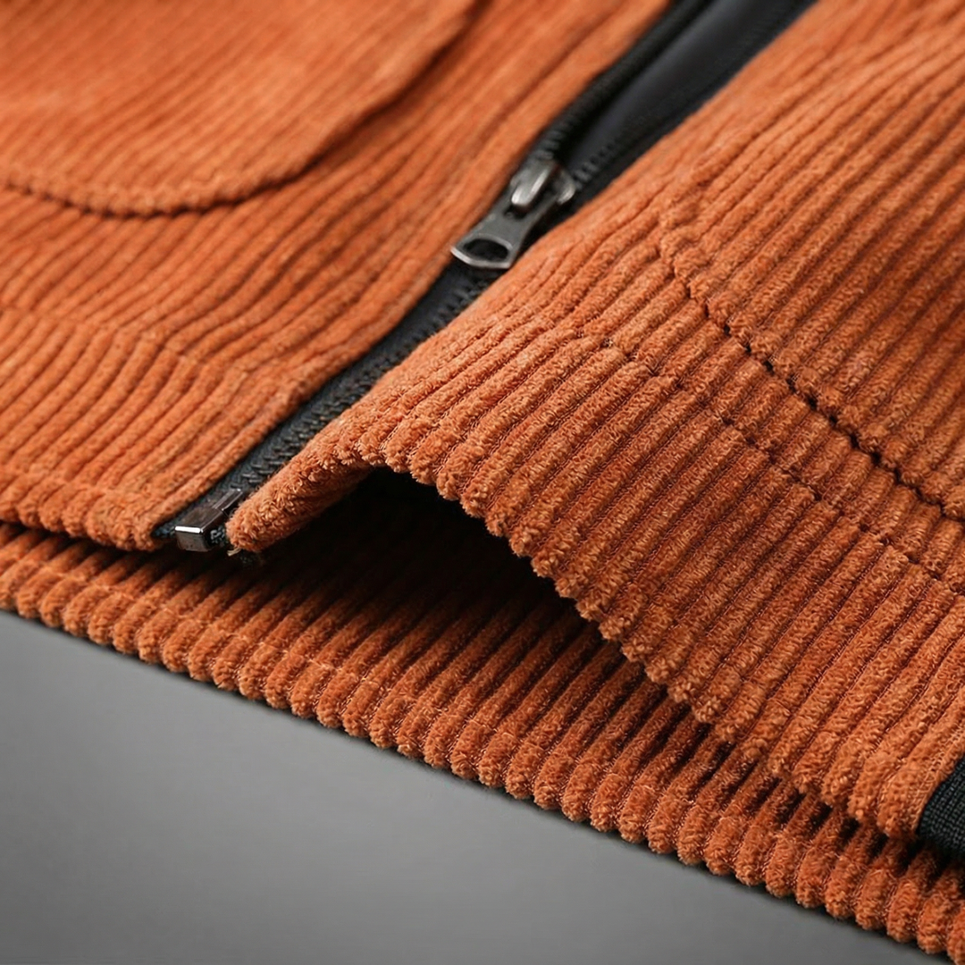 Herren Cordjacke mit Reißverschluss und gerippten Bündchen