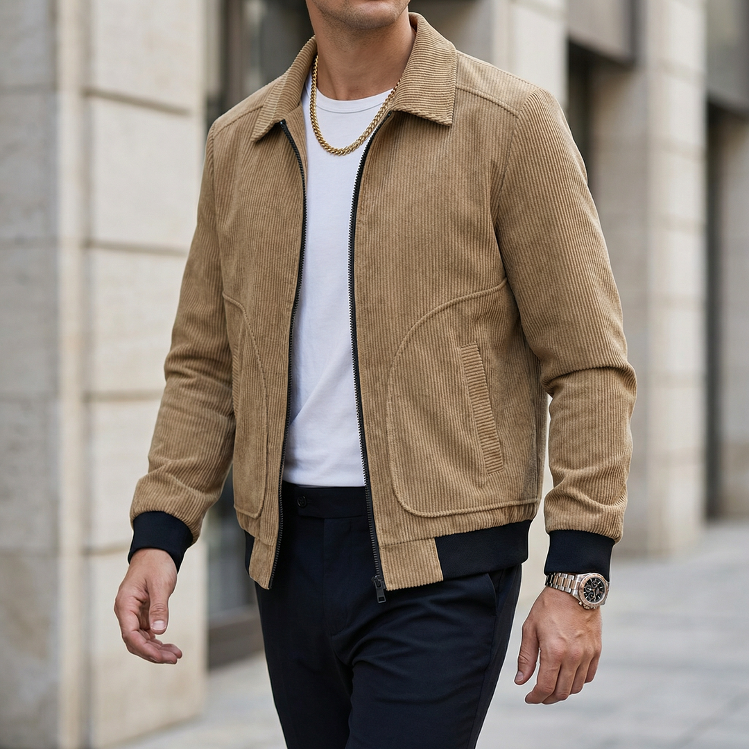 Herren Cordjacke mit Reißverschluss und gerippten Bündchen