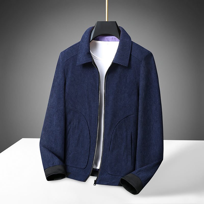 Herren Cordjacke mit Reißverschluss und gerippten Bündchen