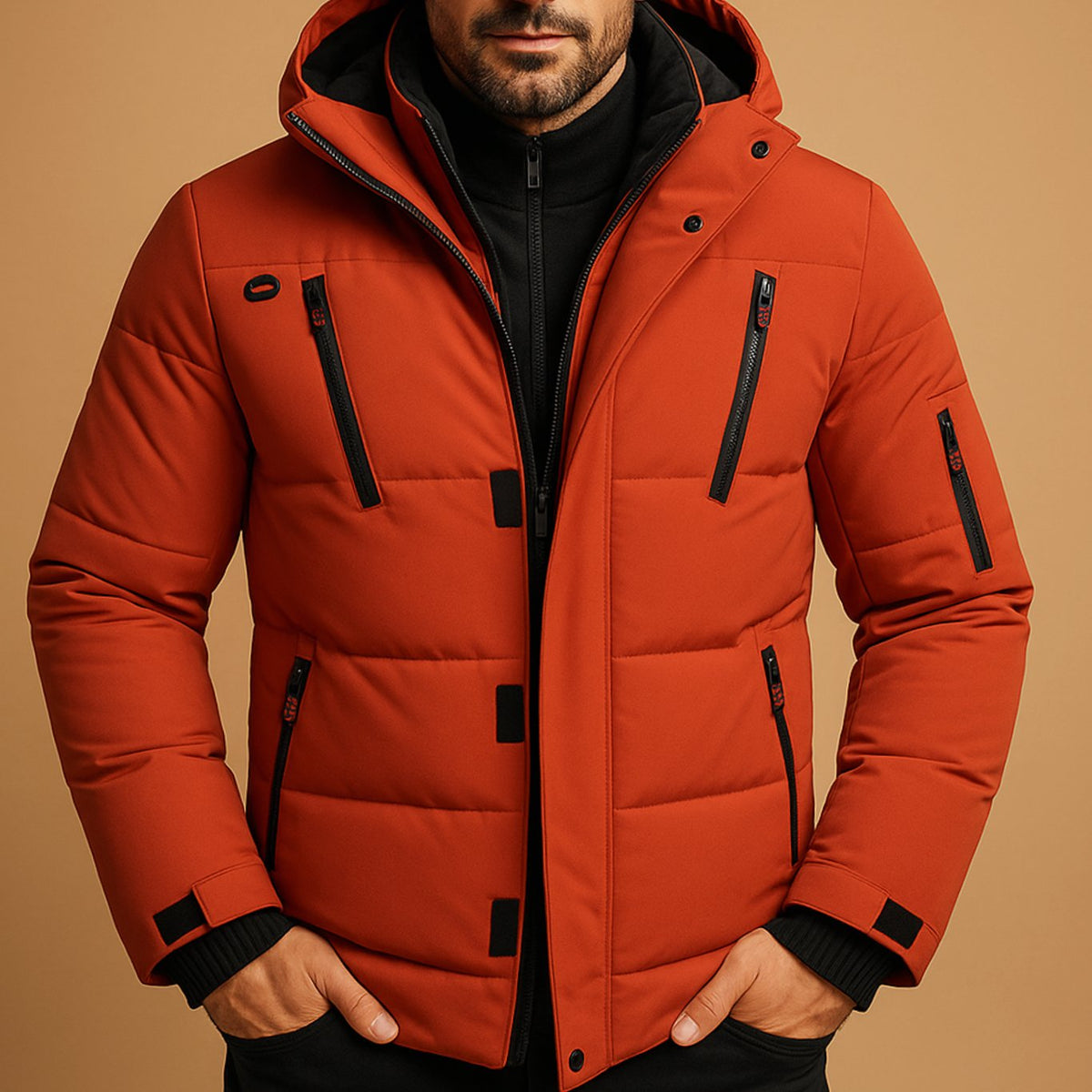 Niklas | Herren Dicke Gefütterte Winterjacke mit Reißverschluss und Kapuze